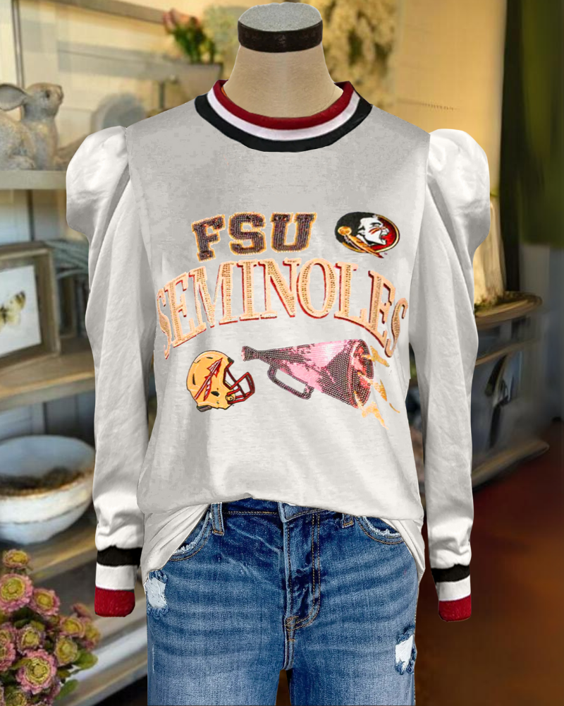 FSU Seminoles Sequin Stripe Trim Sweatshirt