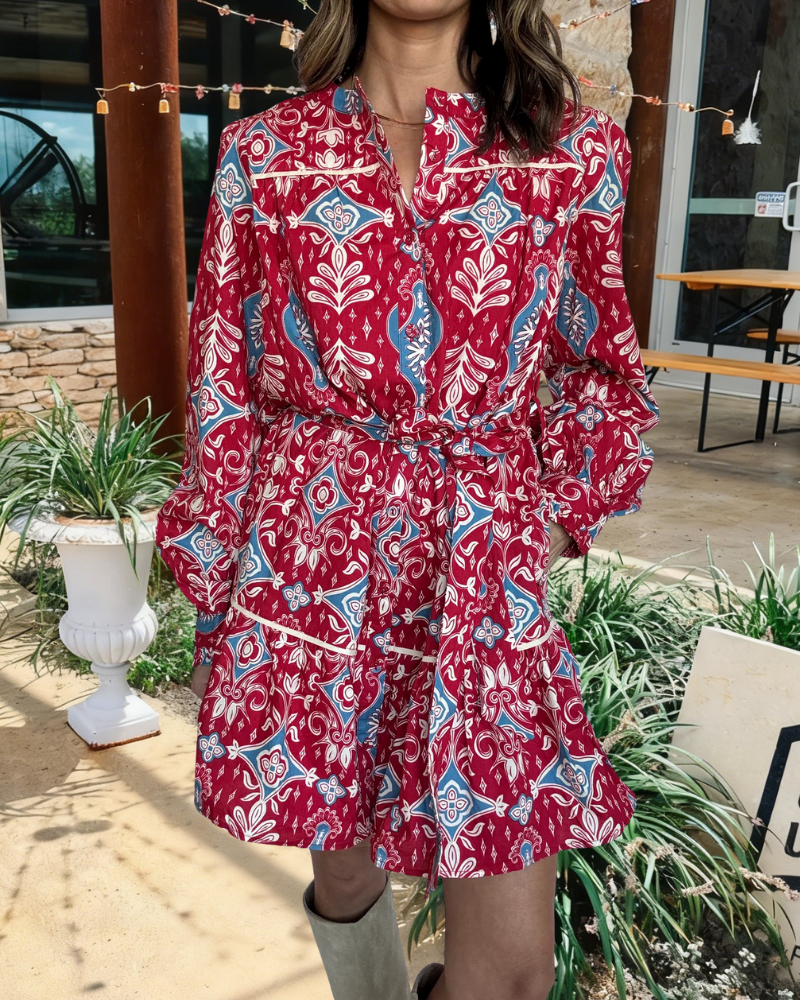 Geometric Floral Button Mini Dress