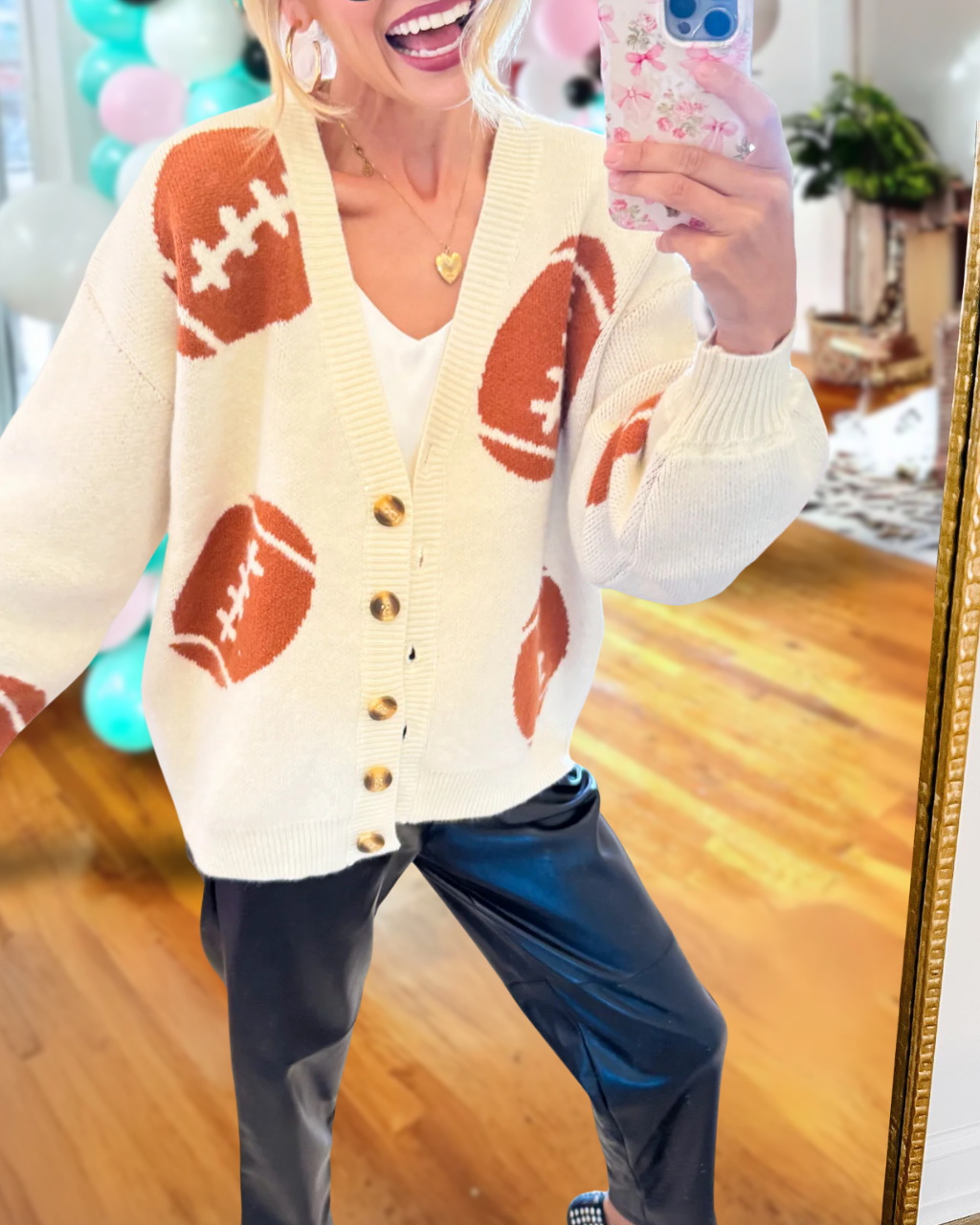 Football Embroidered Button Cardigan