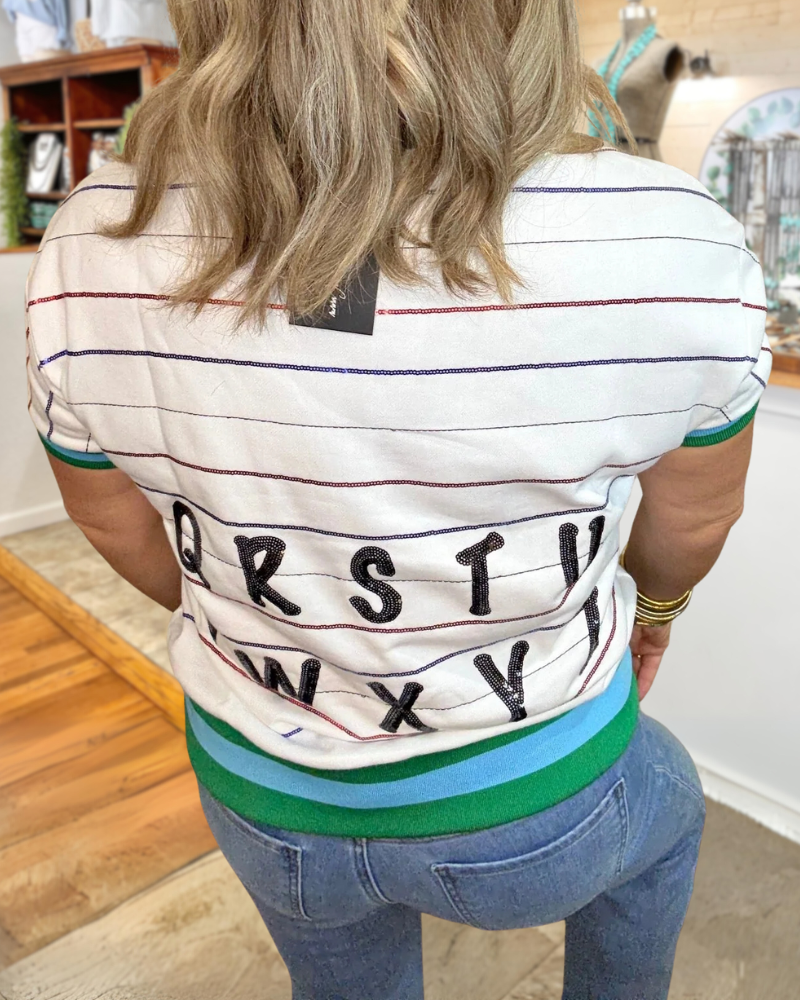 Letter Sequin Striped Top