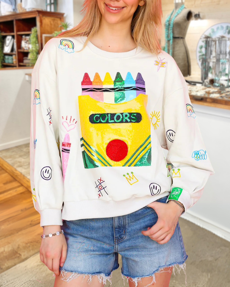Sequin Embroidered Crayon Top