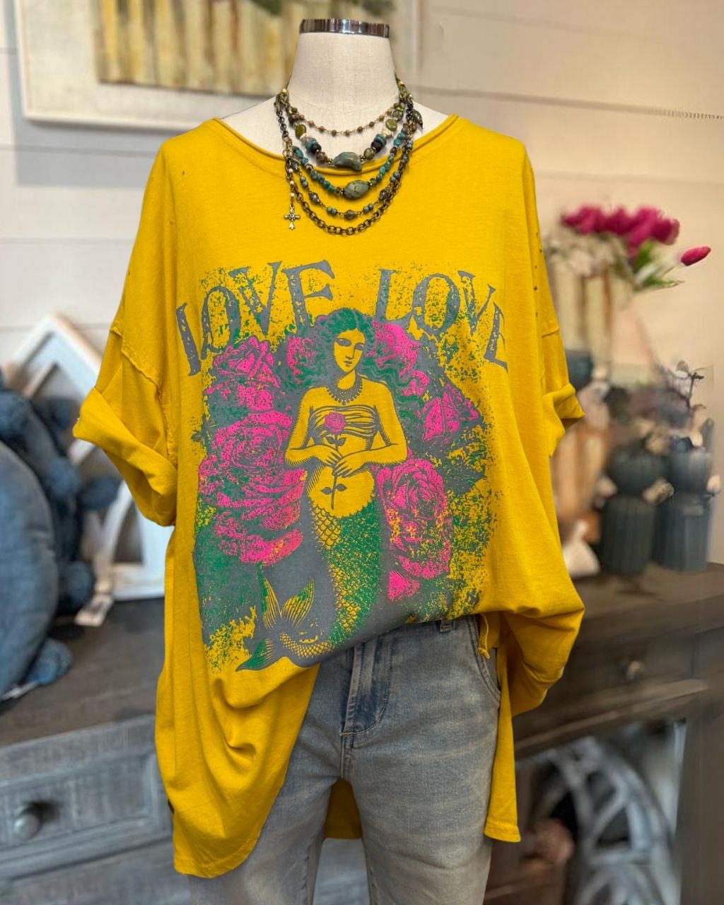 Oversized Love Mermaid Pattern Top