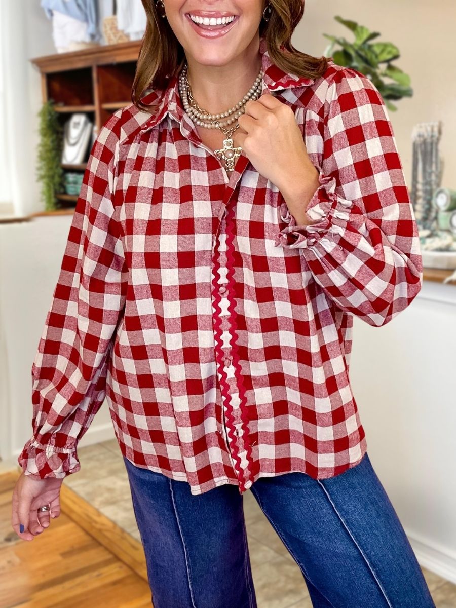 Checkered Wavy Ruffle Shirt