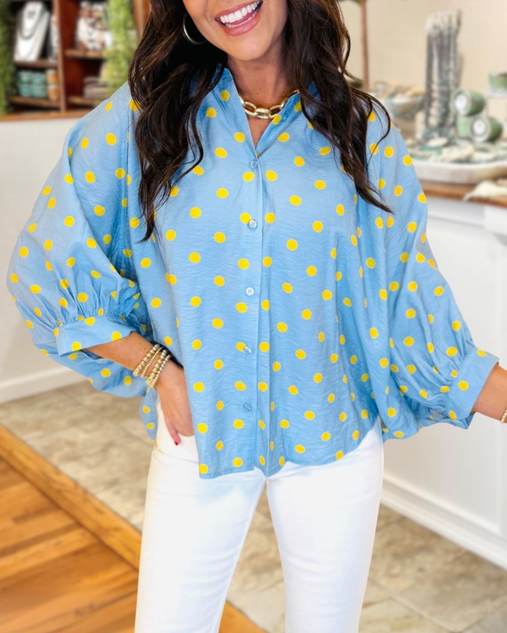 Polka Dot Batwing Sleeve Shirt