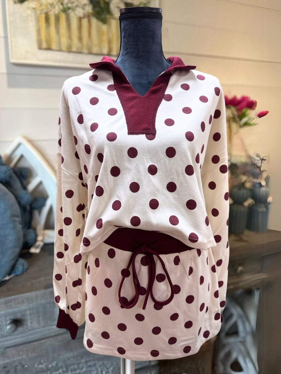 Casual Polka-Dot Skirt Set