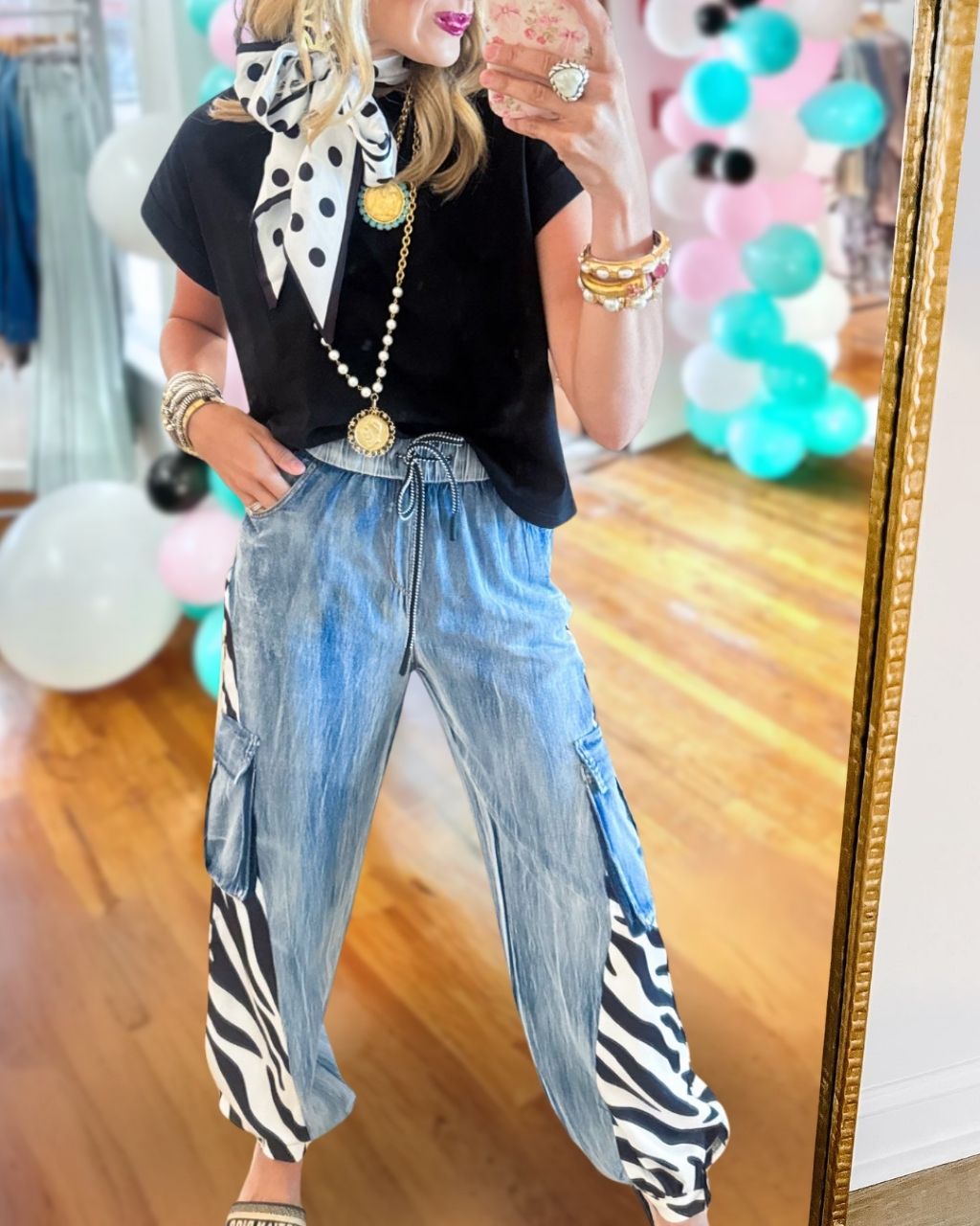 Denim Zebra Patchwork Pants