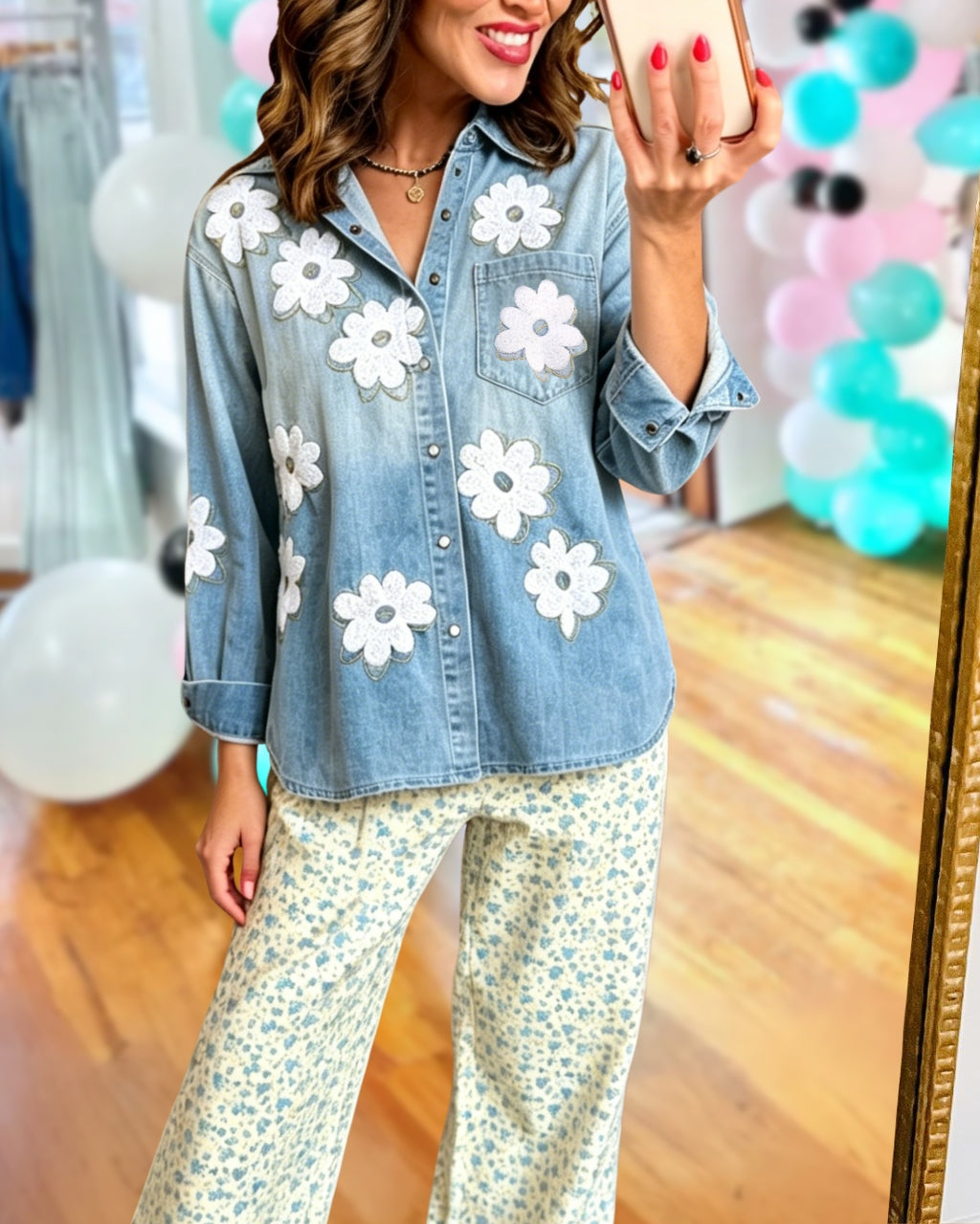 Floral Embroidered Denim Shirt