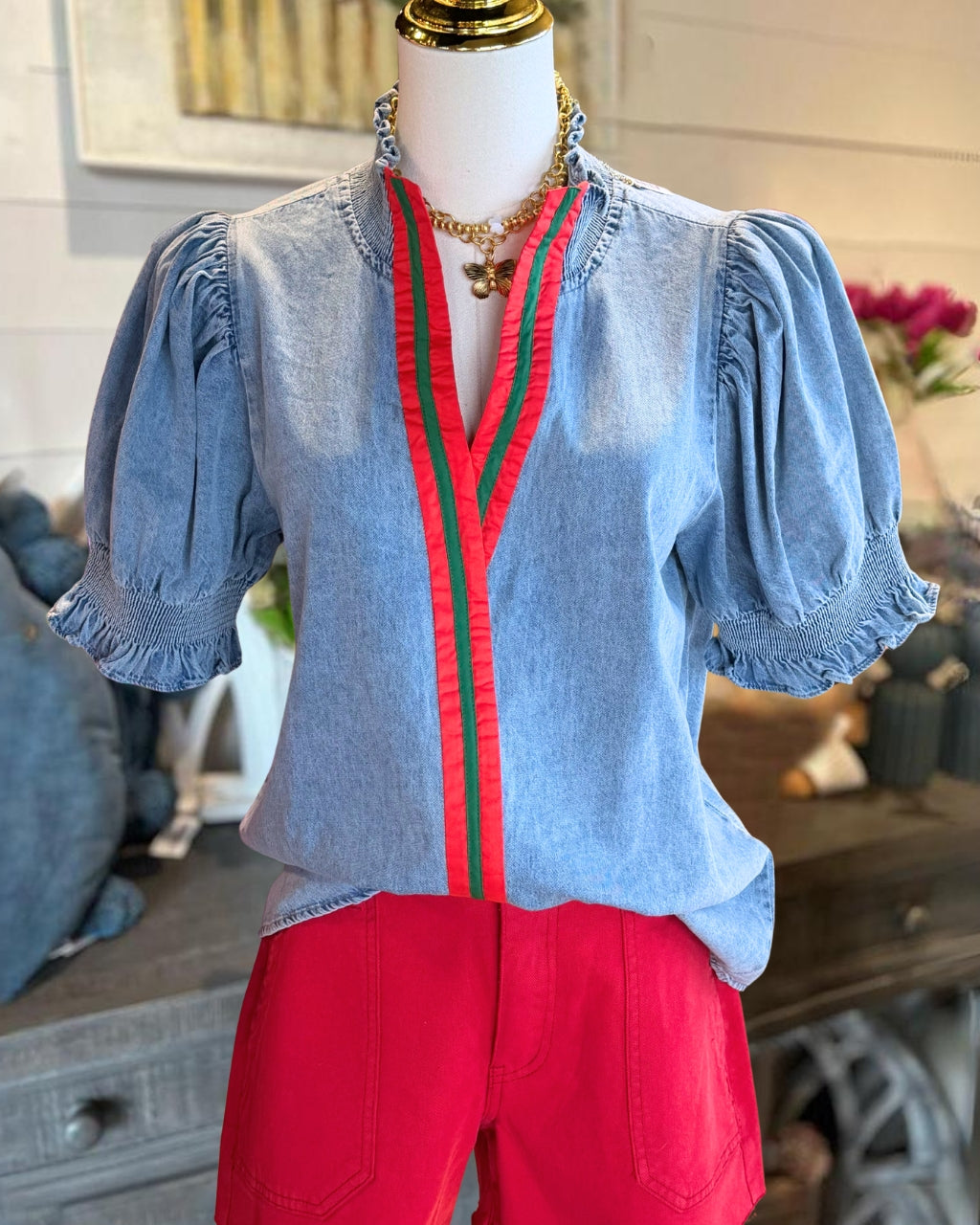 Contrast Patchwork Denim Top