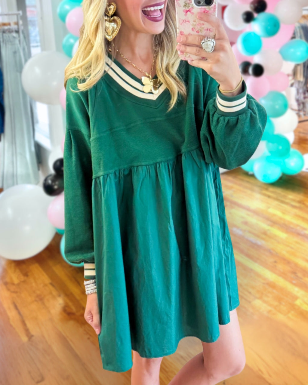 Retro Varsity Babydoll Mini Dress