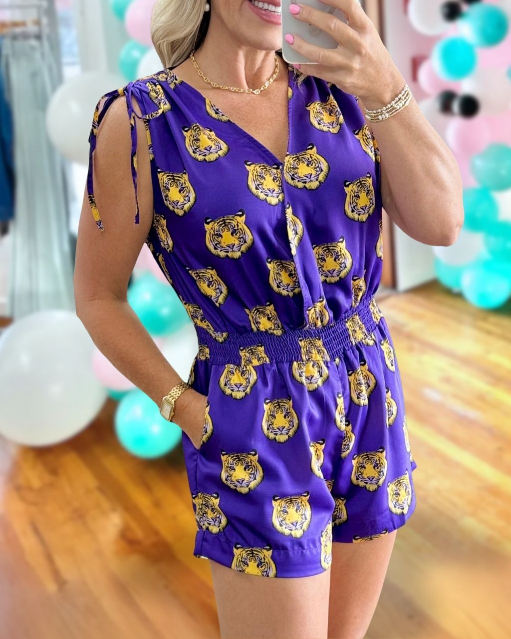 Game Day Tiger Head Sleeveless Romper