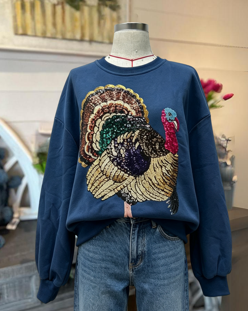 Oversized Turkey Sequined Sweatshirt