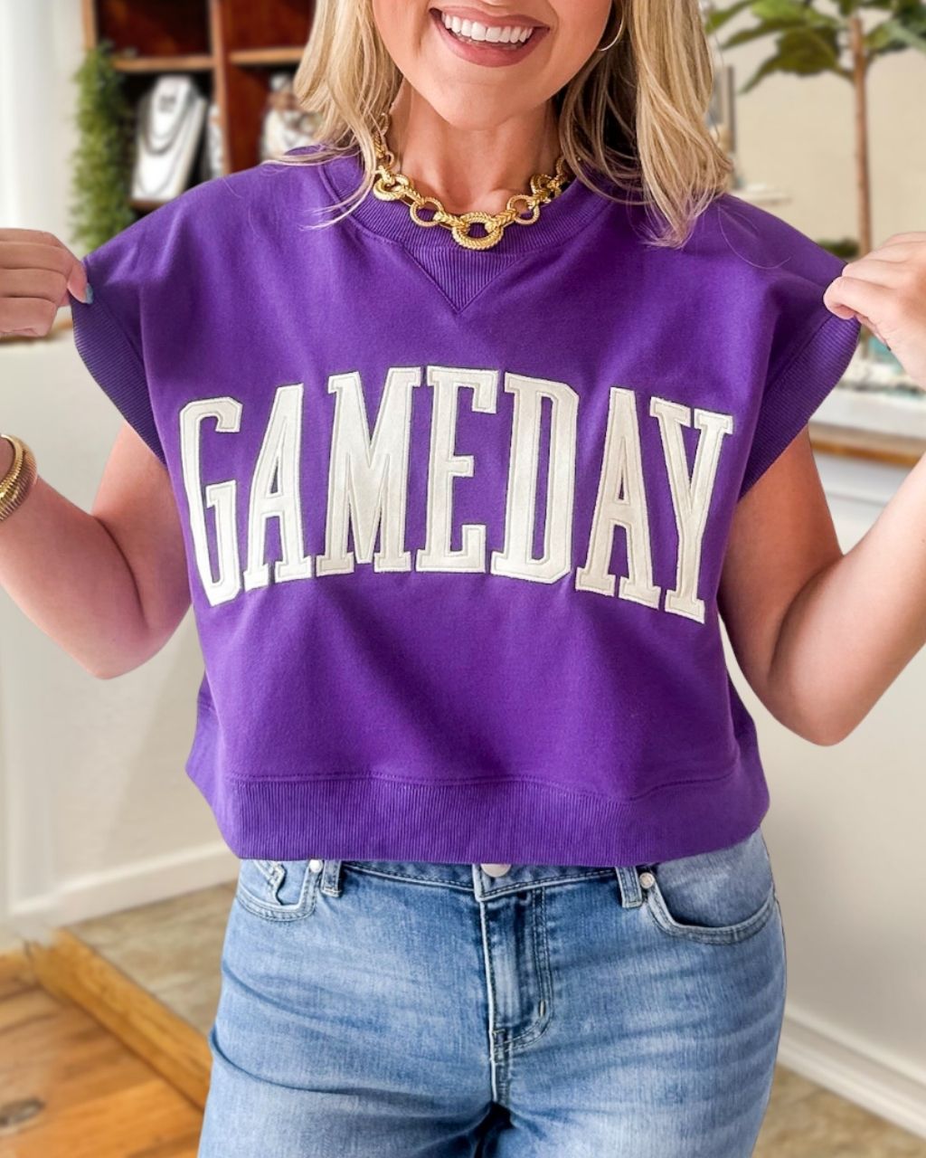 Game Day Embroidered Sleeveless Top
