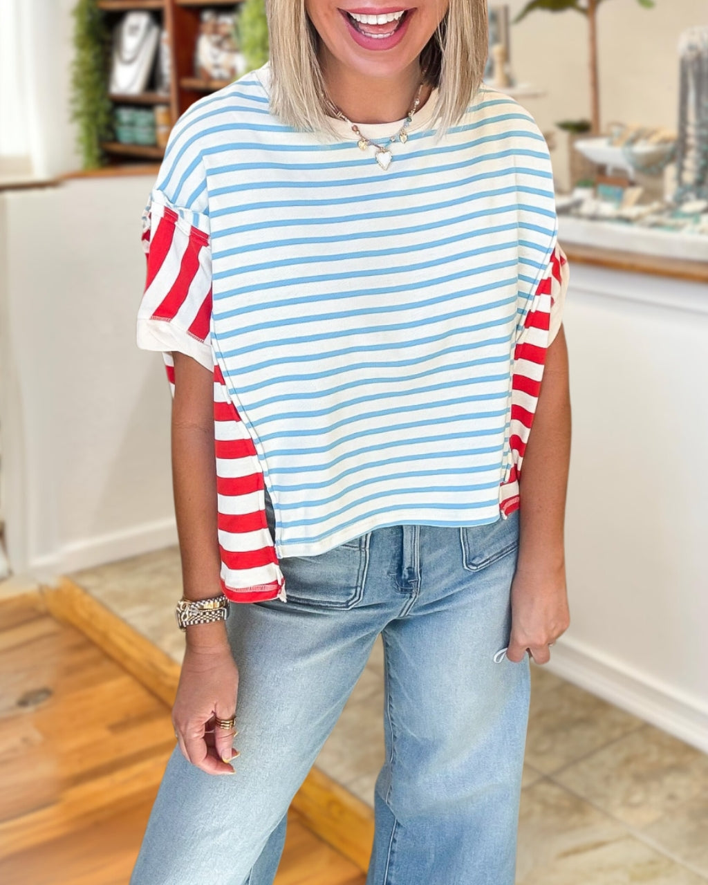 Colorblock Striped Crop Tee