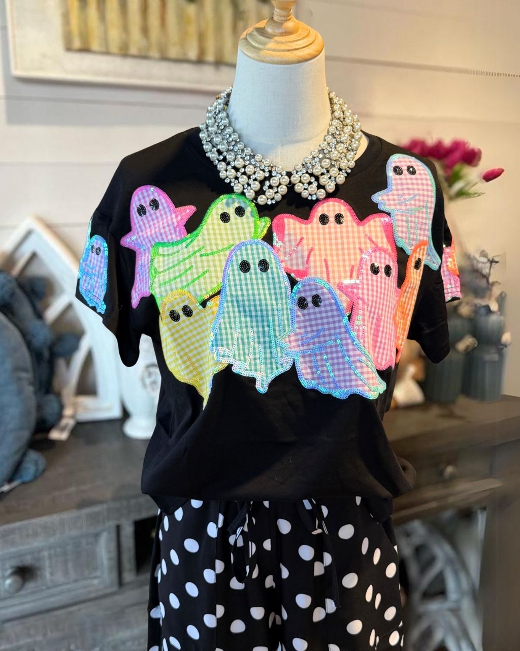 Multicolor Ghost Sequin Patch T-Shirt