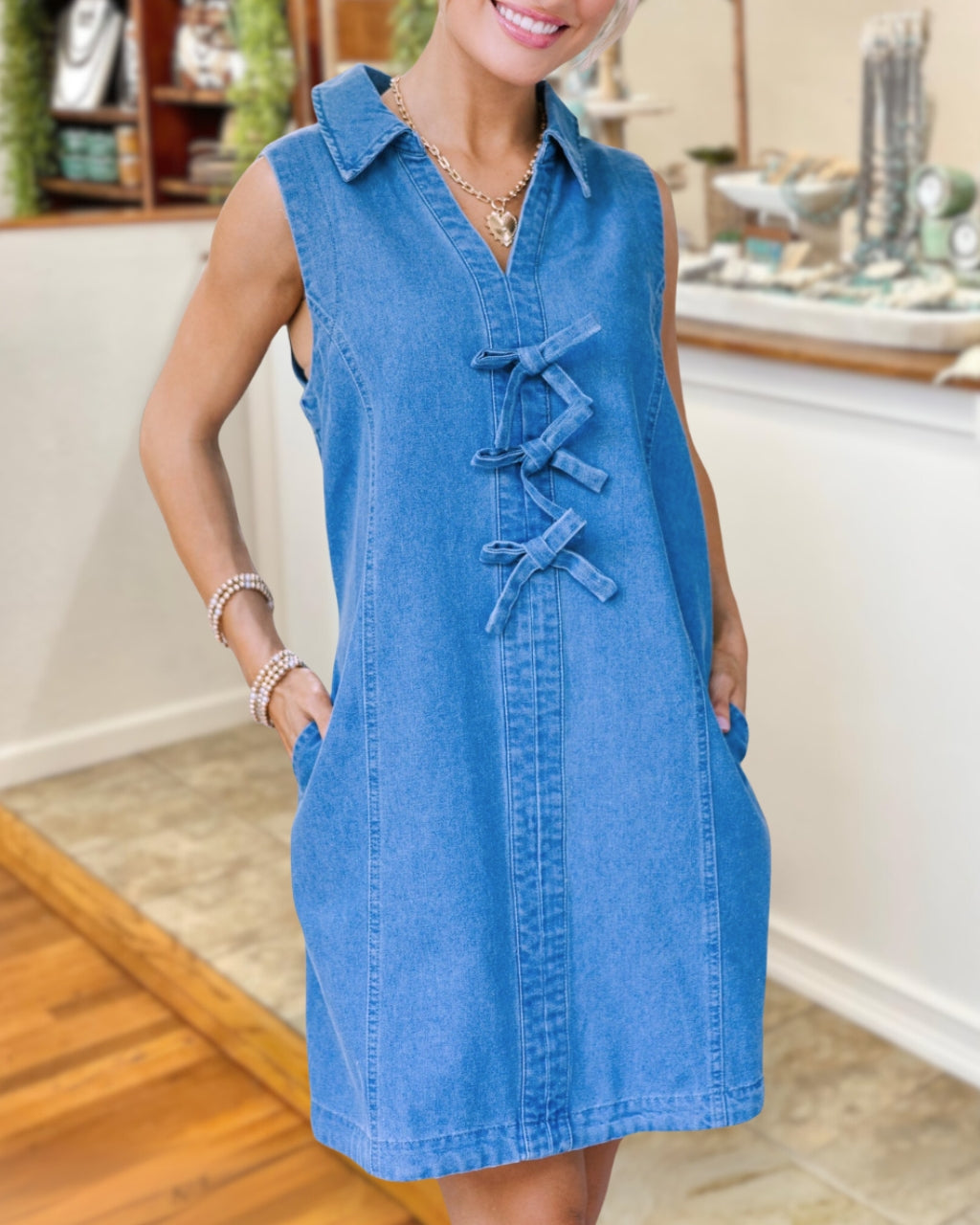 Bow Denim Dress