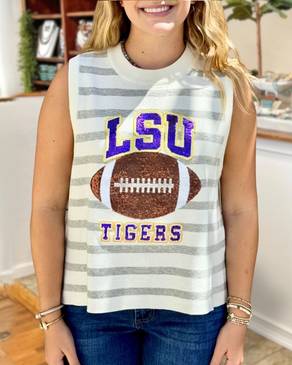 Sequin Sleeveless Football Top