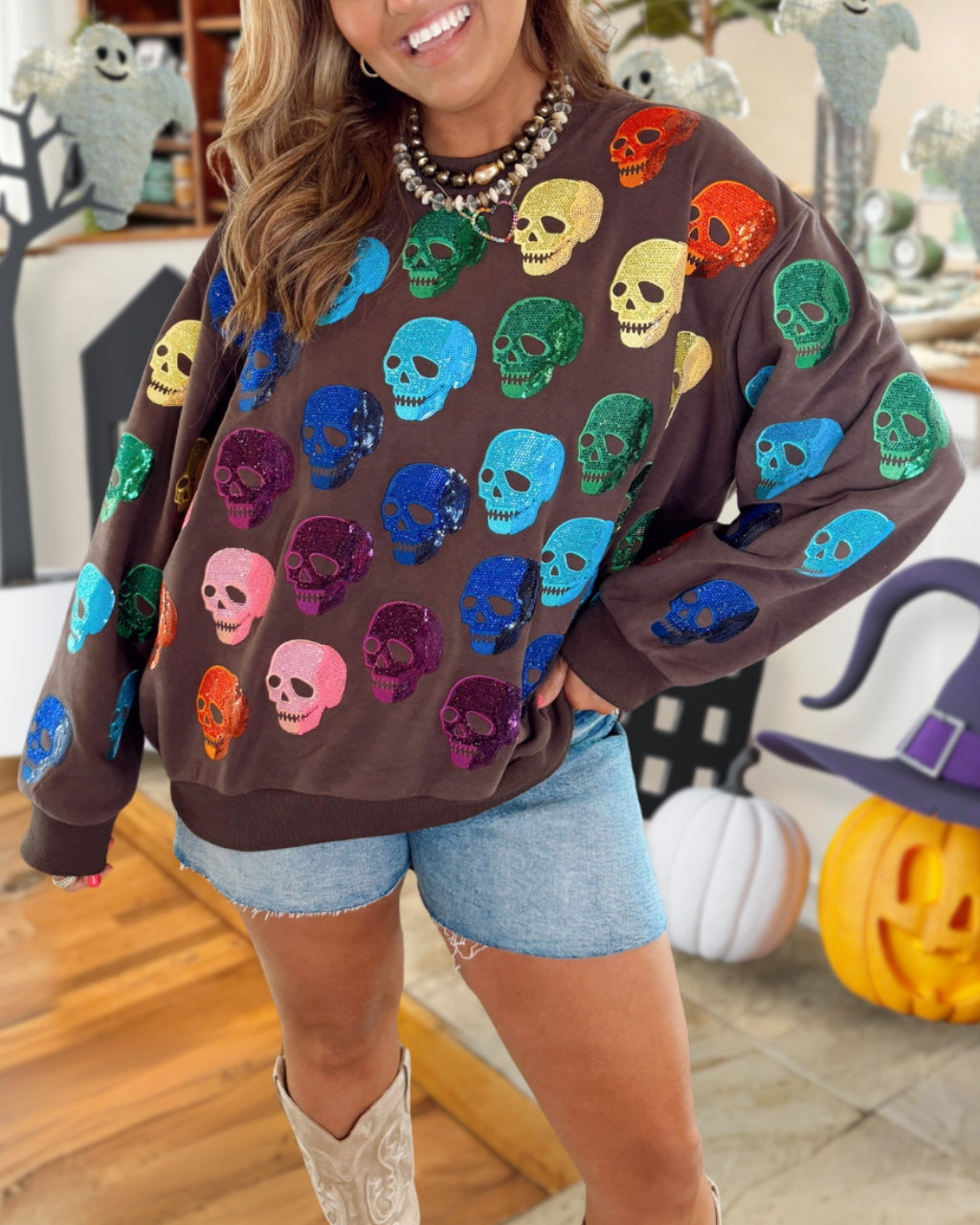 Fun Sequin Skulls Sweatshirt
