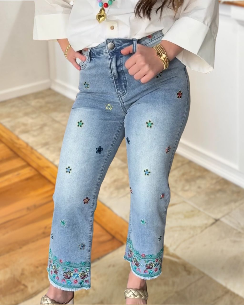 High-Stretch Floral Embroidered Jeans