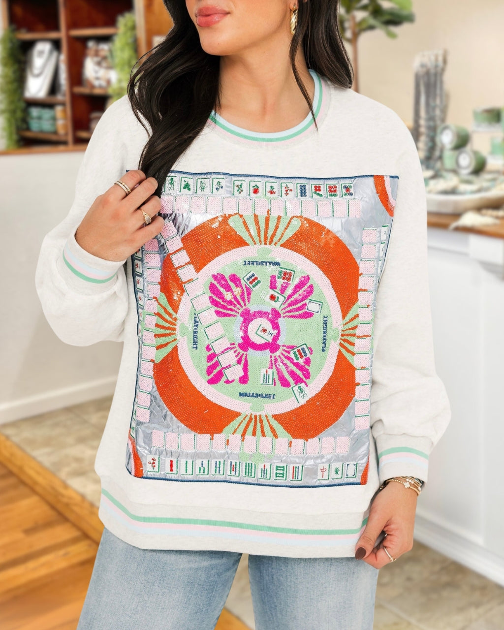 Chic Mahjong Sparkle Sweatshirt