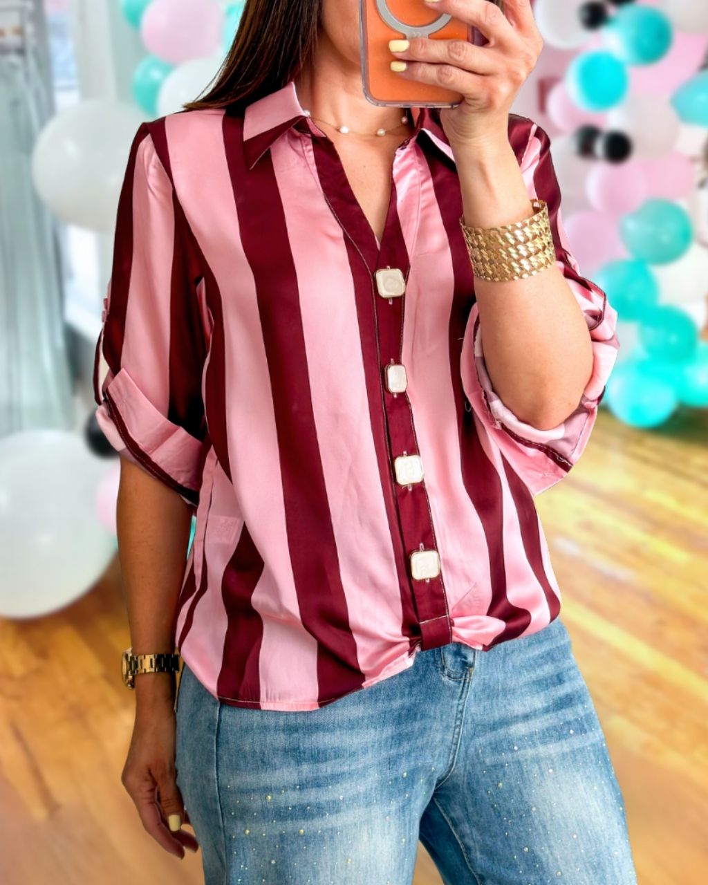 Elegant Striped Satin Shirt