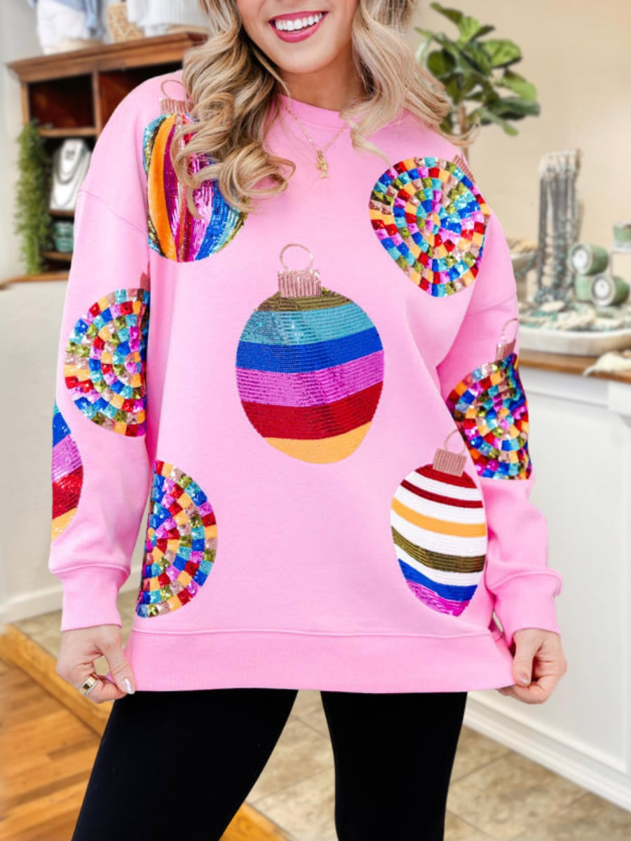 Colorful Christmas Ball Sequined Pullover