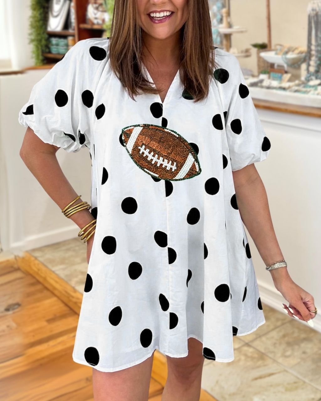 Football Sequined Polka Dot V-neck Dress