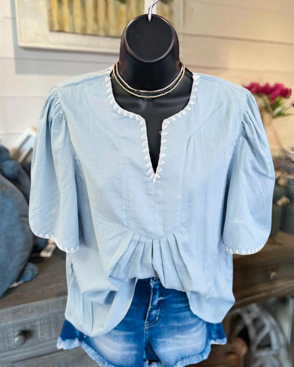 Embroidered-trimmed Poplin Top