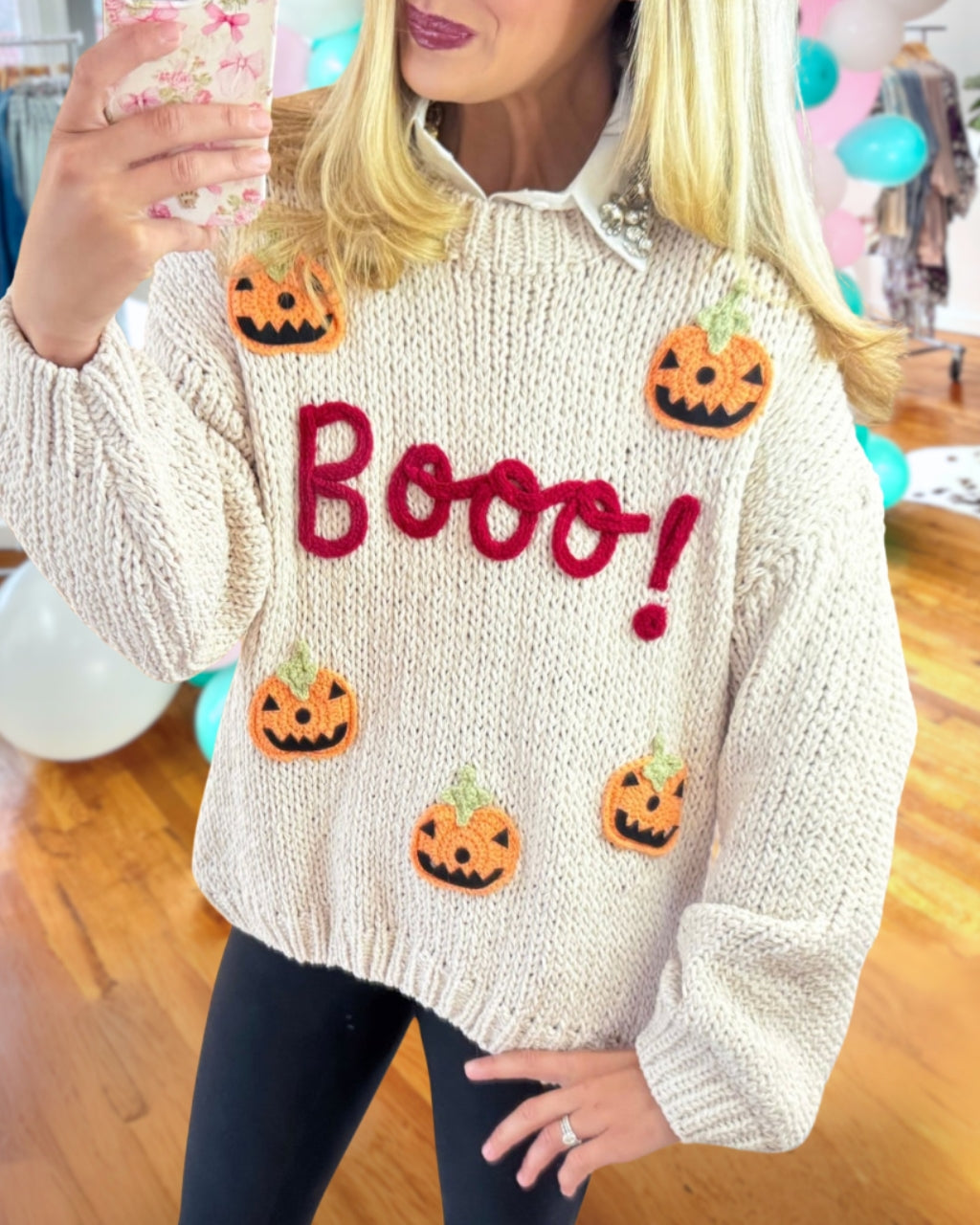 Playful Embroidered Boo Pumpkin Sweater