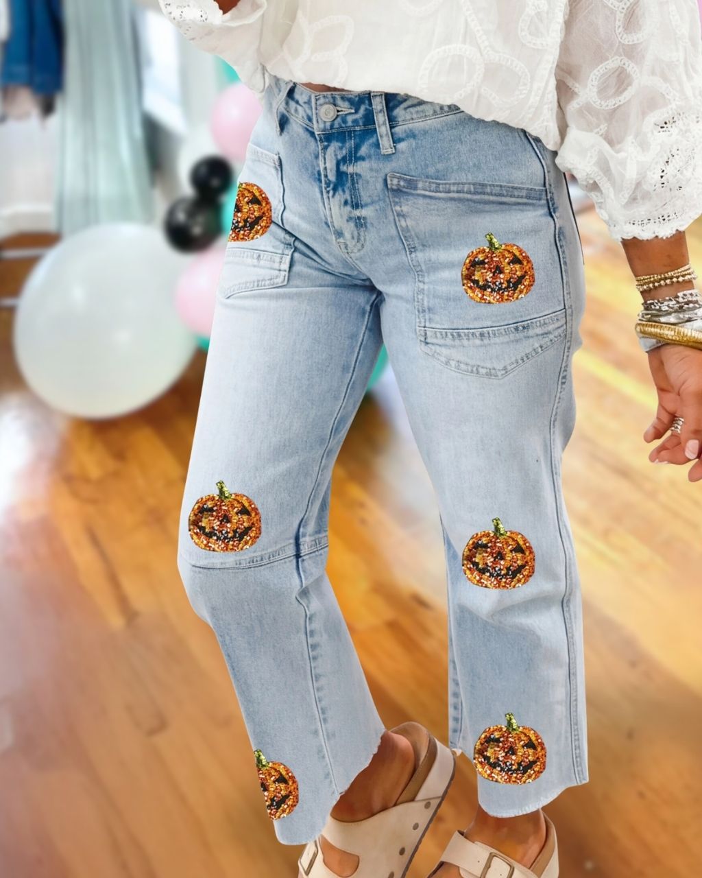 Halloween Pumpkin Sequin Jeans