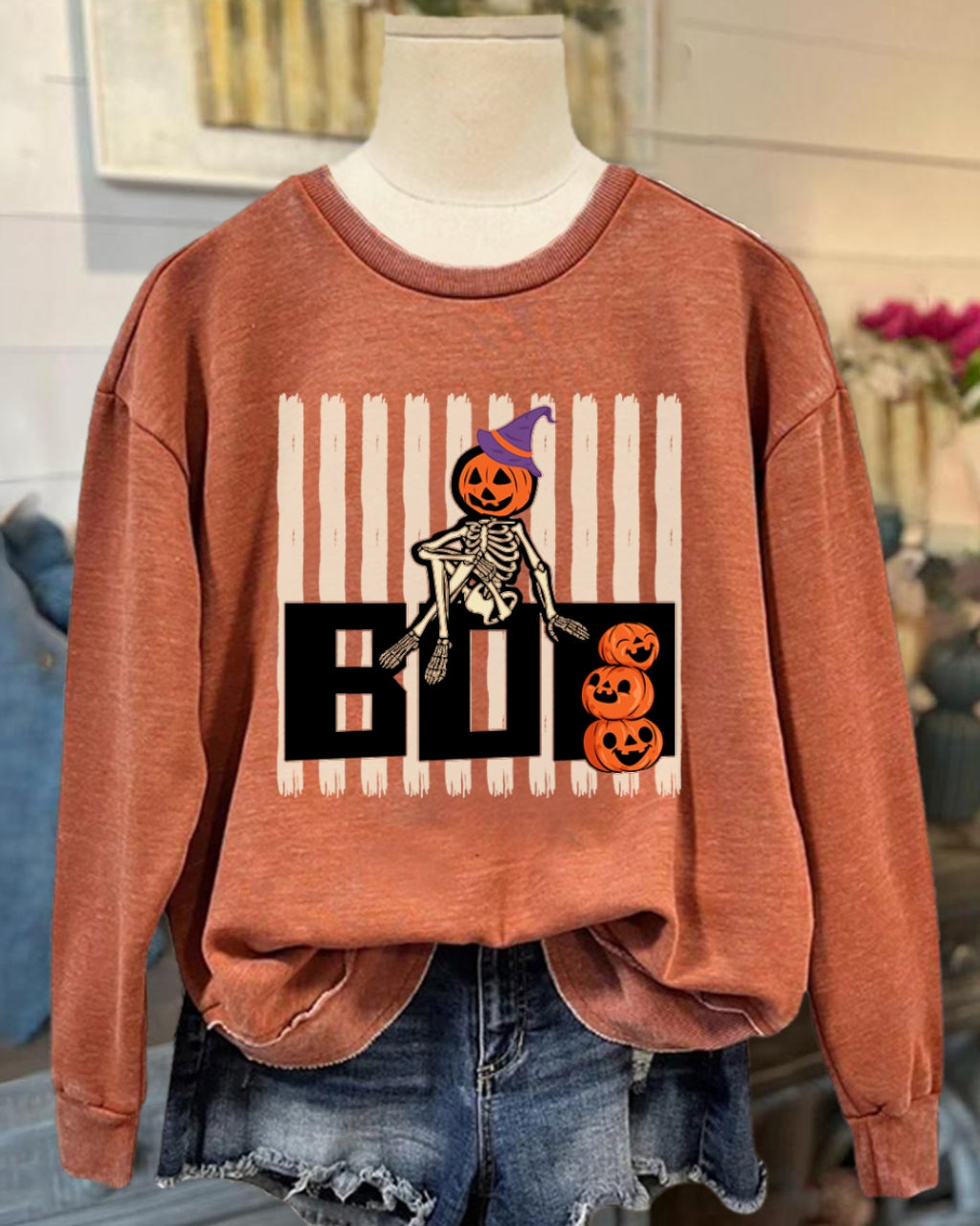 Halloween Boo Witch Hat Pumpkin Skeleton Sweatshirt