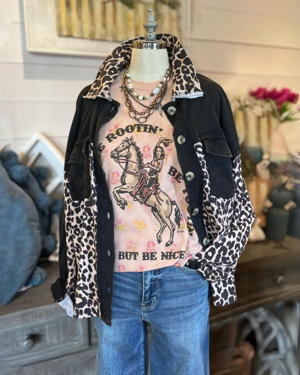 Leopard Print Washed Patchwork Jacket