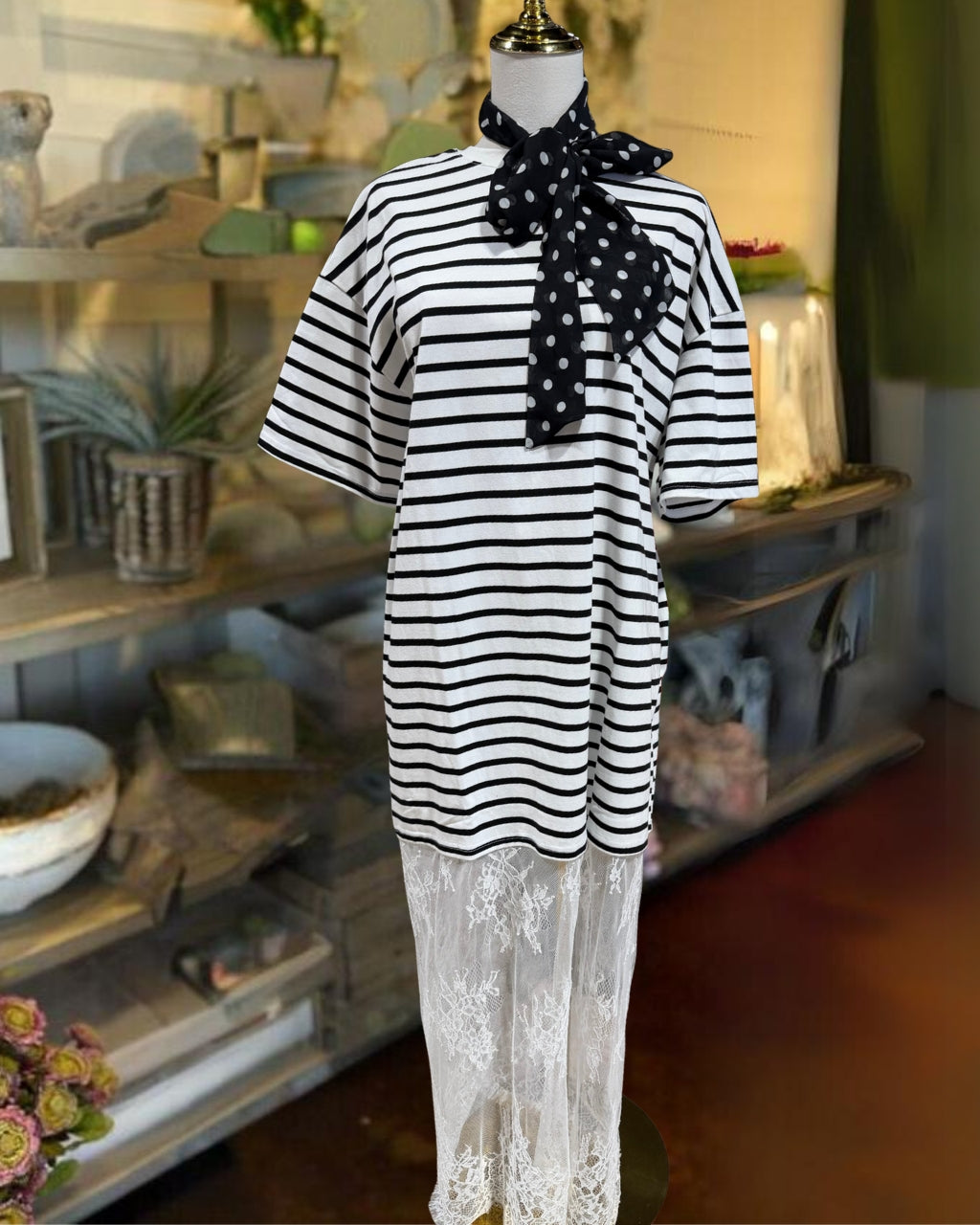 Striped Lace Patchwork Dress