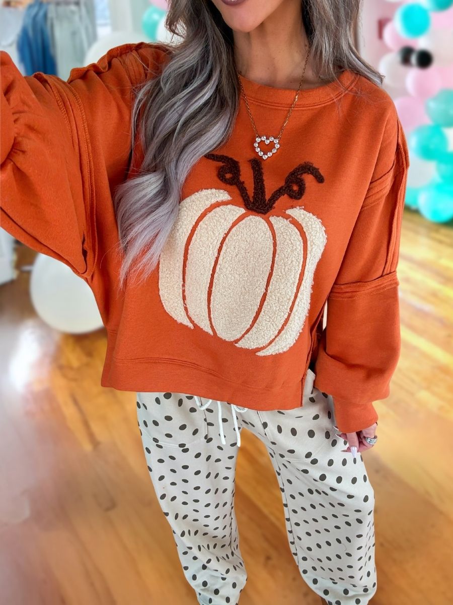 Thanksgiving Embroidered Large Pumpkin Pullover