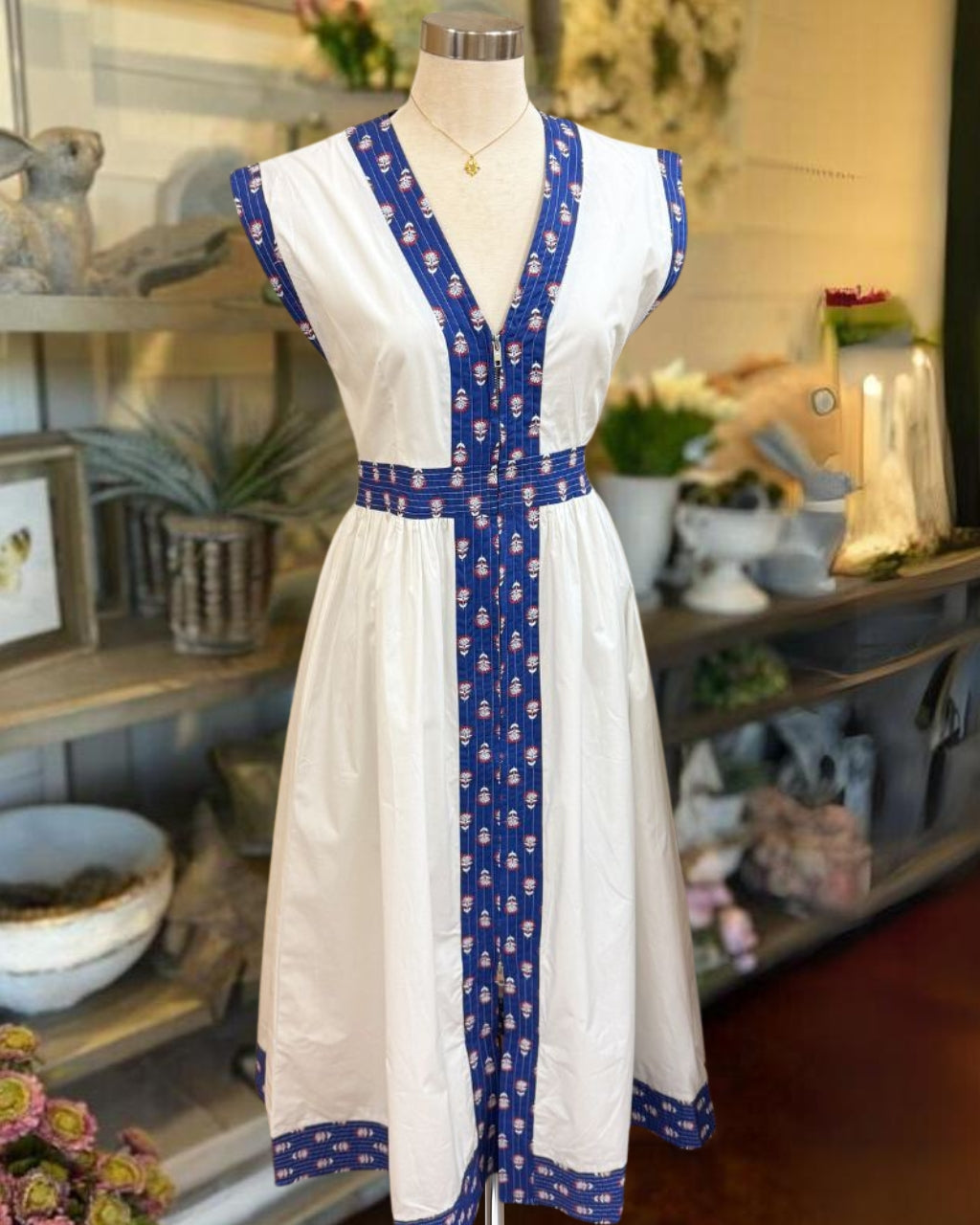 Floral Patchwork Sleeveless Poplin Dress