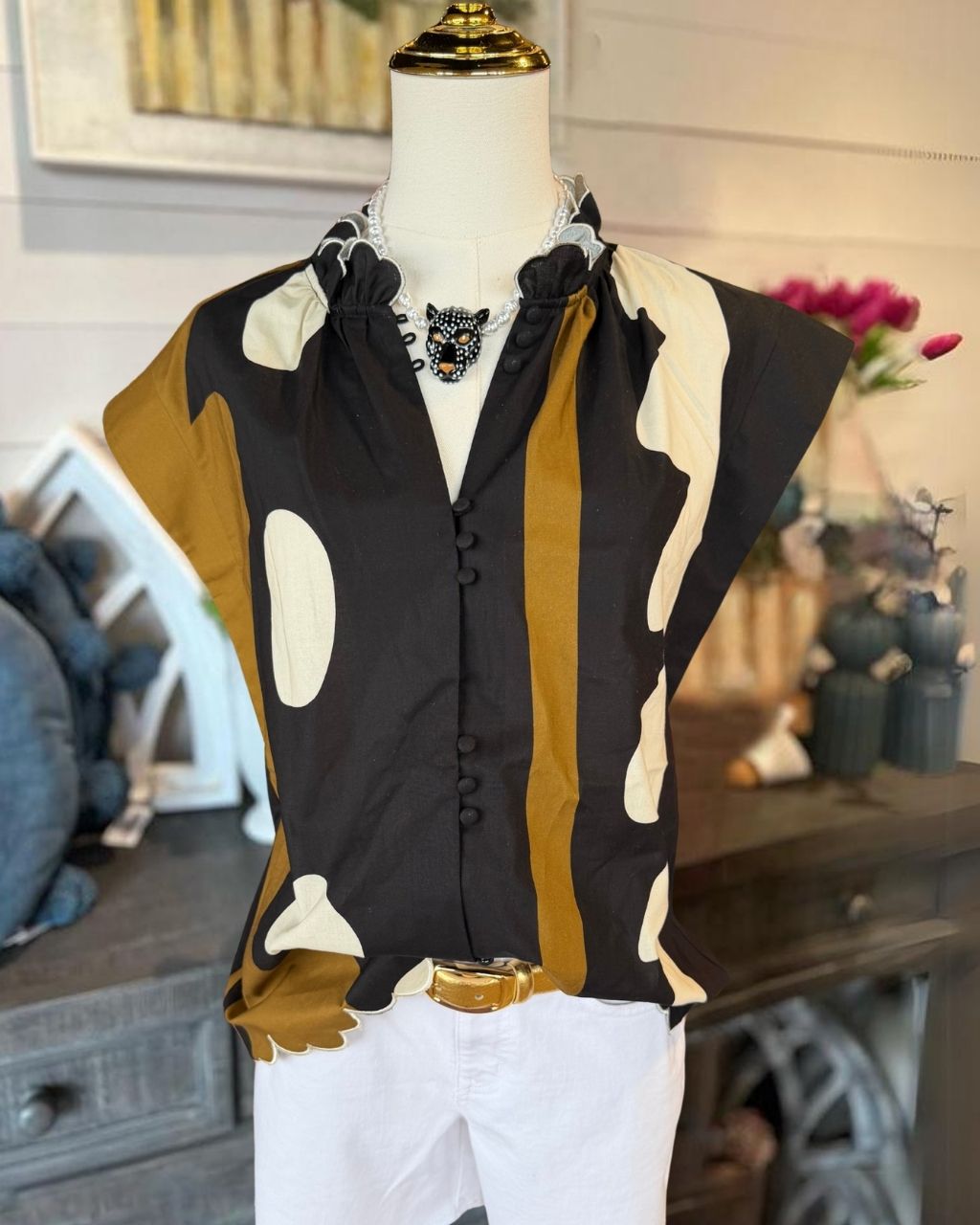 Retro Color Block Abstract Sleeveless Top