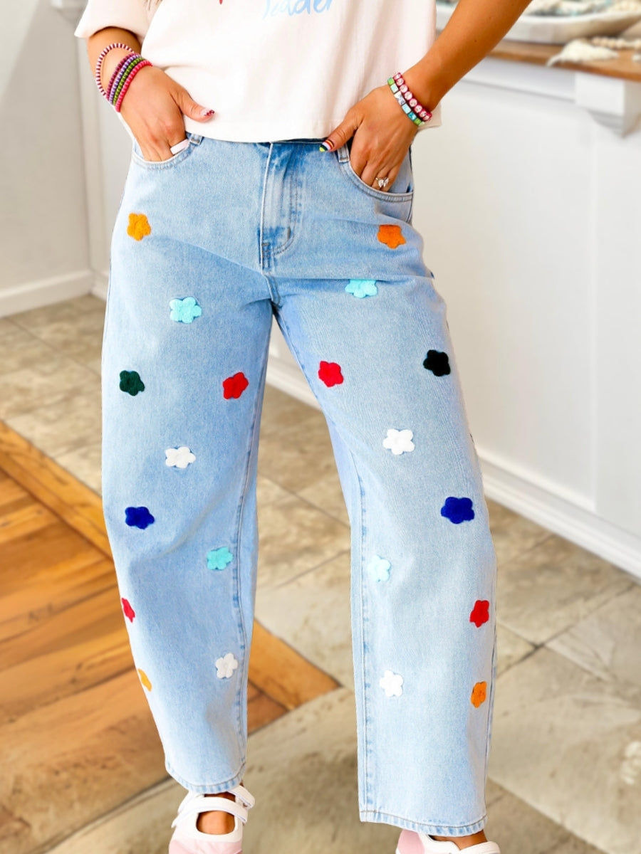 Colorful Floral Embroidered Jeans