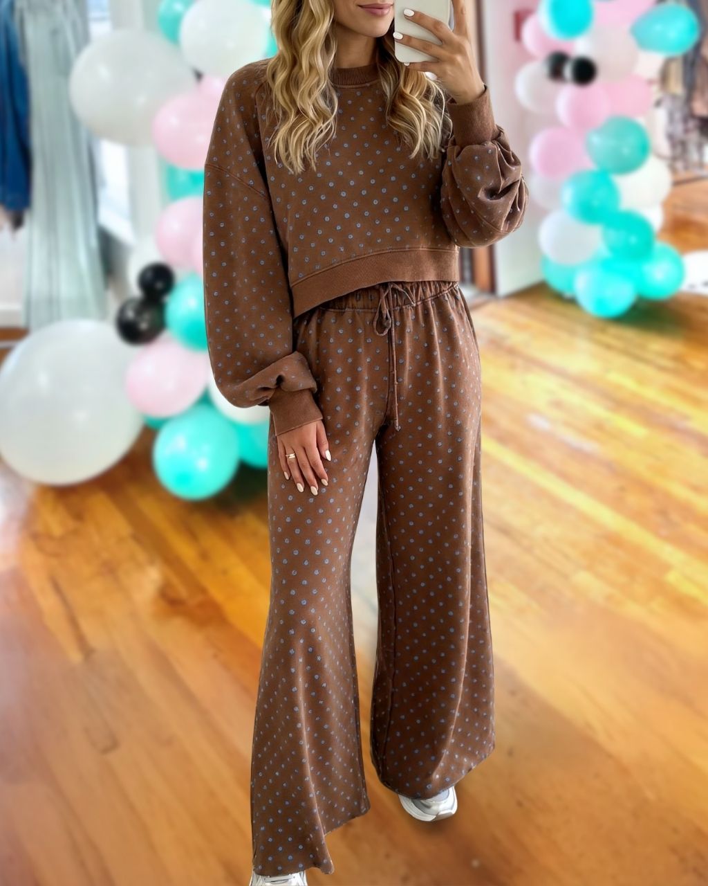 Polka-dot Drawstring Wide-leg Set