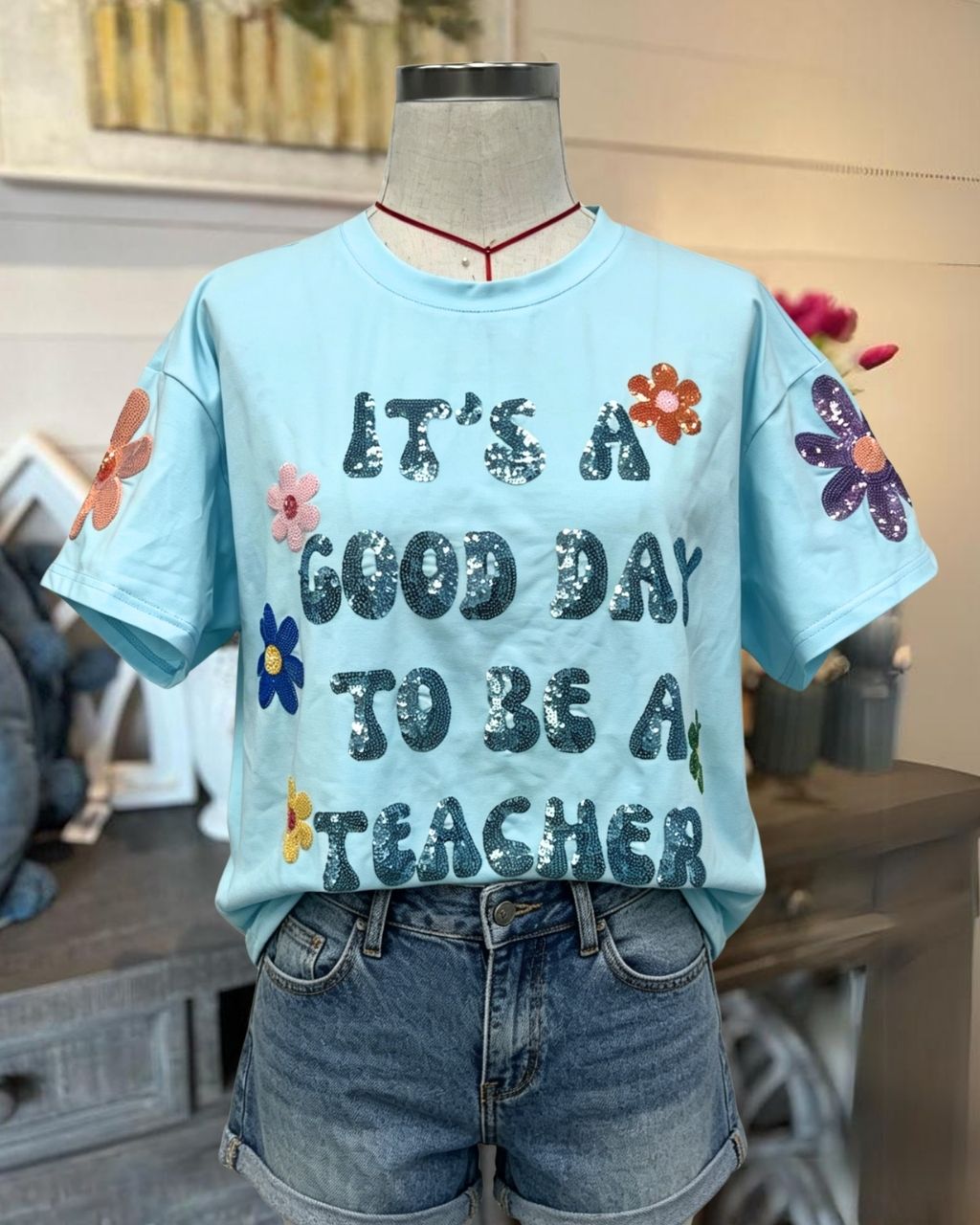 It's a Good Day to Be a Teacher Sequin top