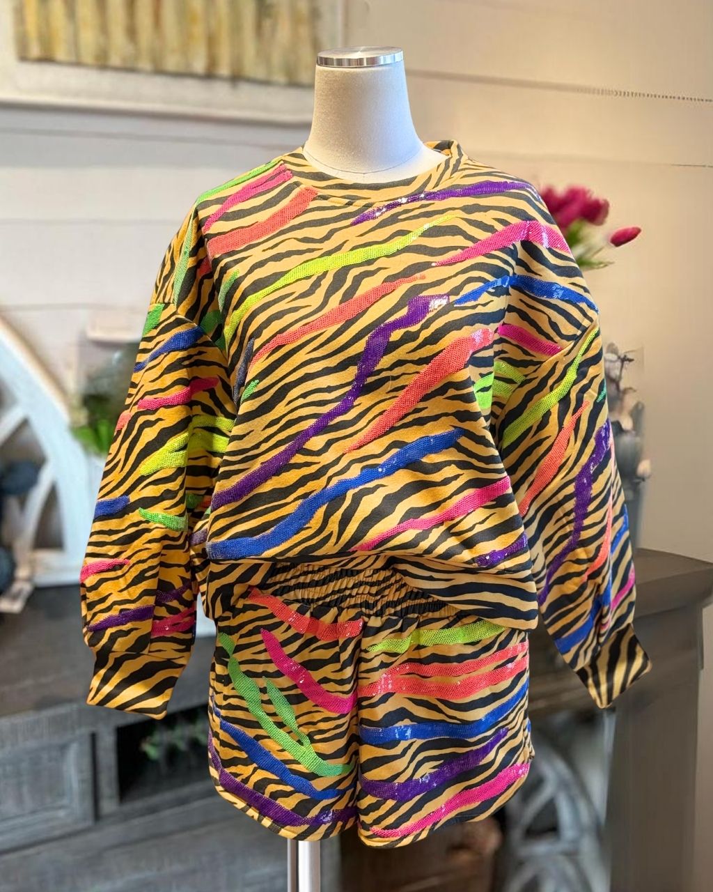 Neon Tabby Striped Sequin Set