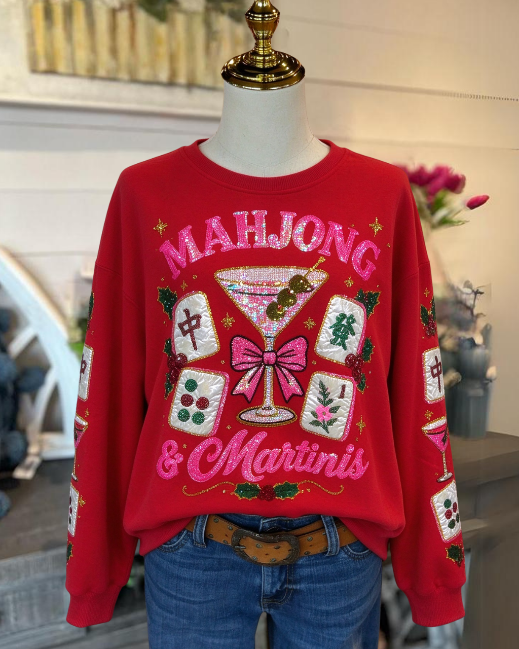 MAHJONG & Martinis Sequin Pullover