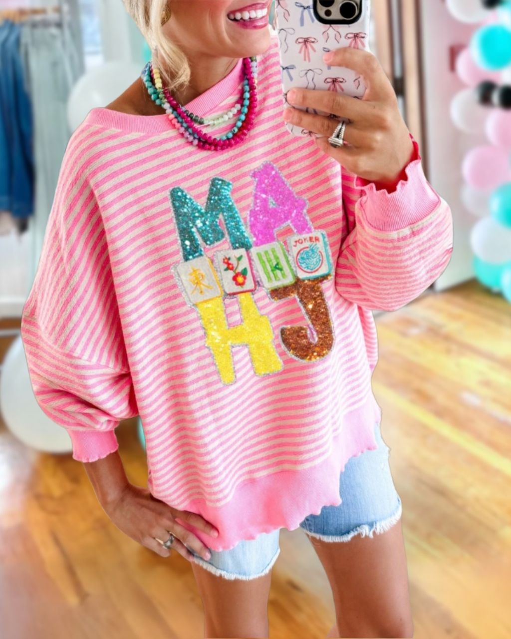 Mahj Sequin Striped Pullover