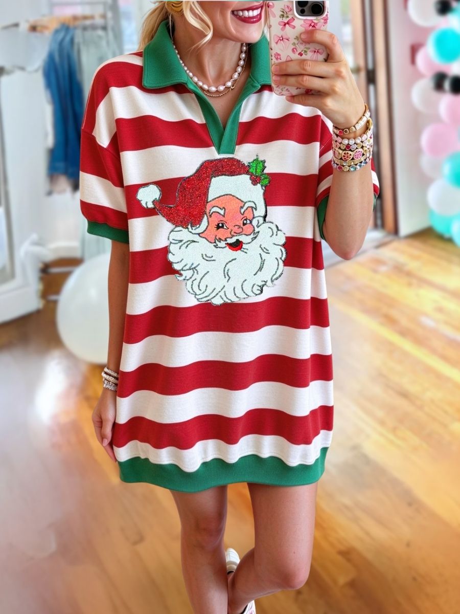 Santa Claus Sequin Striped Polo Dress
