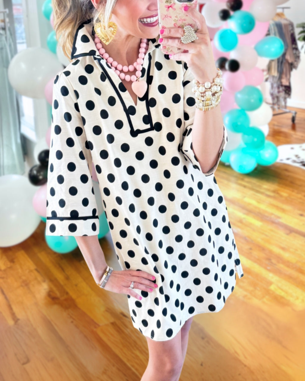 Trendy Polka-Dot Satin V-Neck Dress