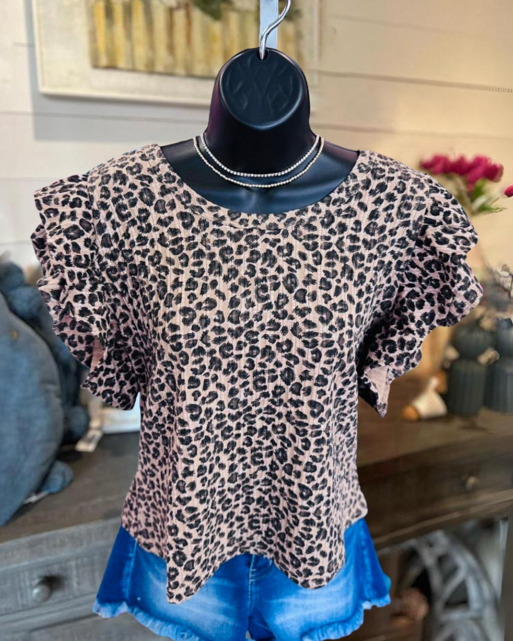 Leopard Print Ruffle Top