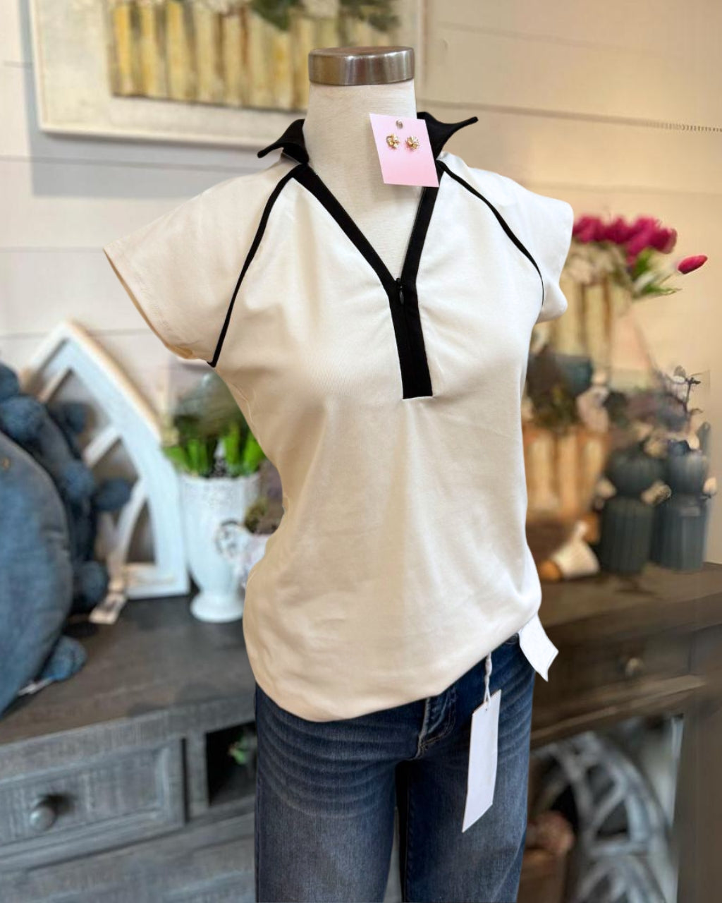 Simple Collared Cap Sleeve Top