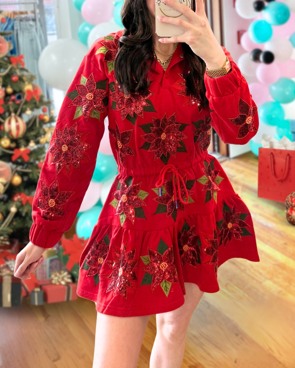 Christmas Floral Sequin Mini Dress