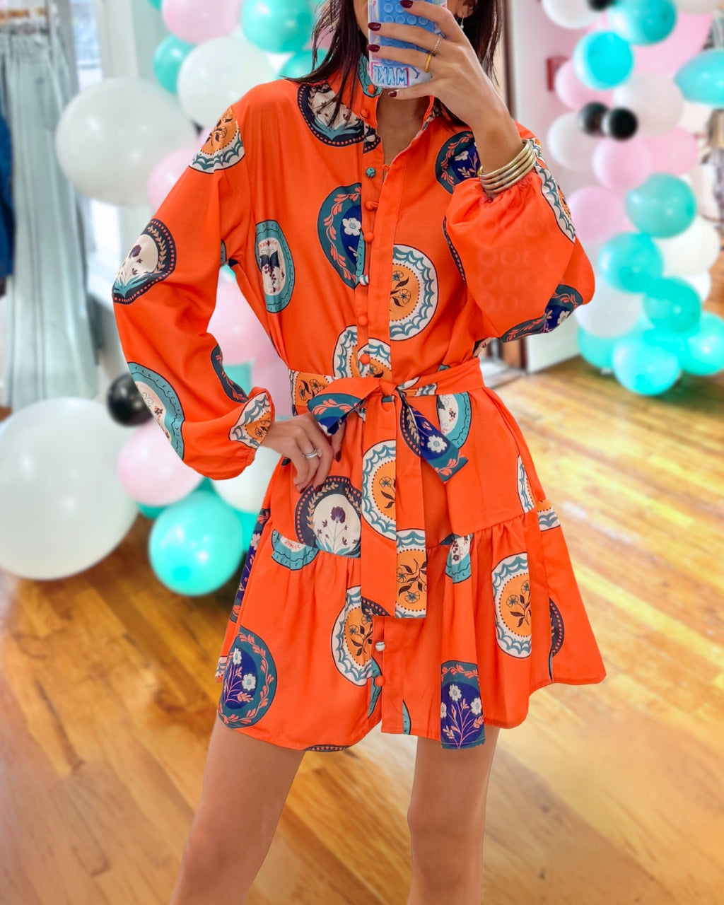 Unique Patterned Satin Shirt Dress