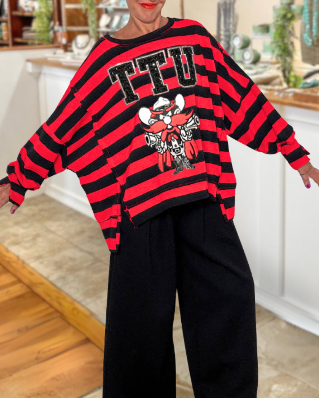 TTU Raiders Sequin Striped Pullover