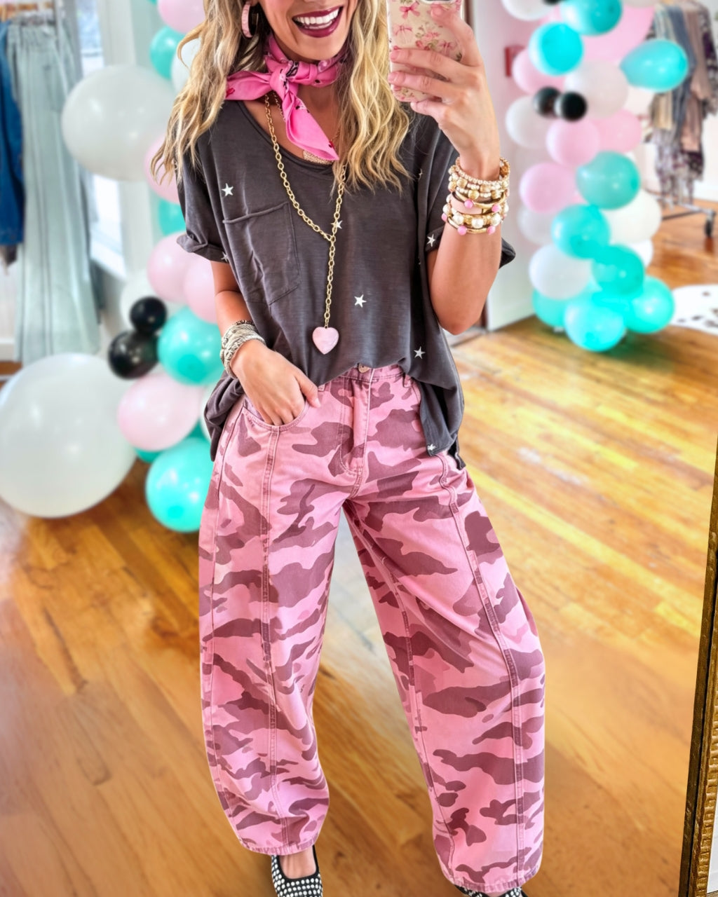 Pop Curved Wide Leg Camo Pants
