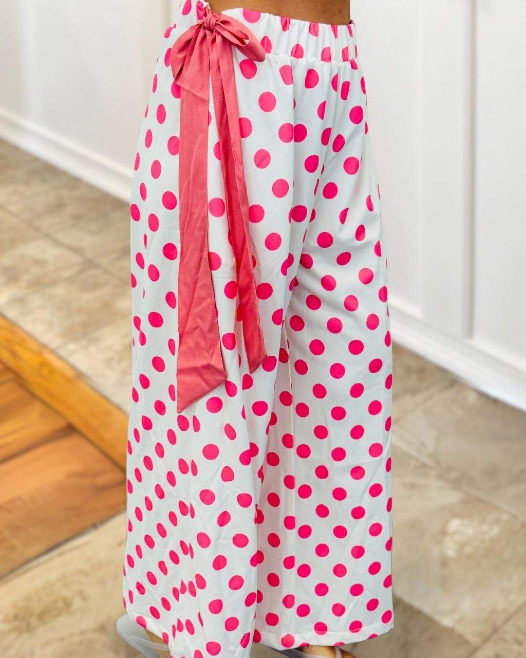 Polka Dot Tie-up Wide-leg Pants